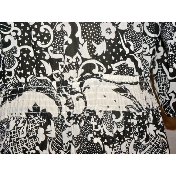 Vintage Susan Freis Georgette Graphic Print Midi Dress | Black & White | M/L - Picture 10 of 10